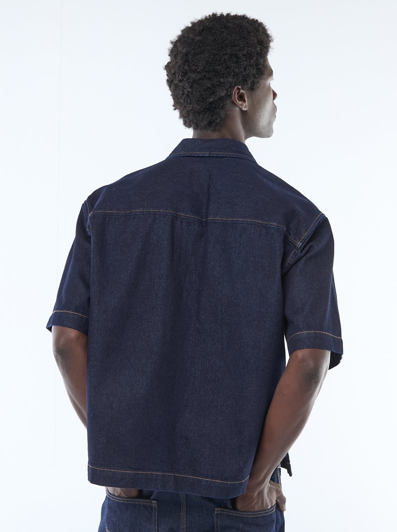 Effen jeans hemd met korte mouwen Blauw - Kiabi