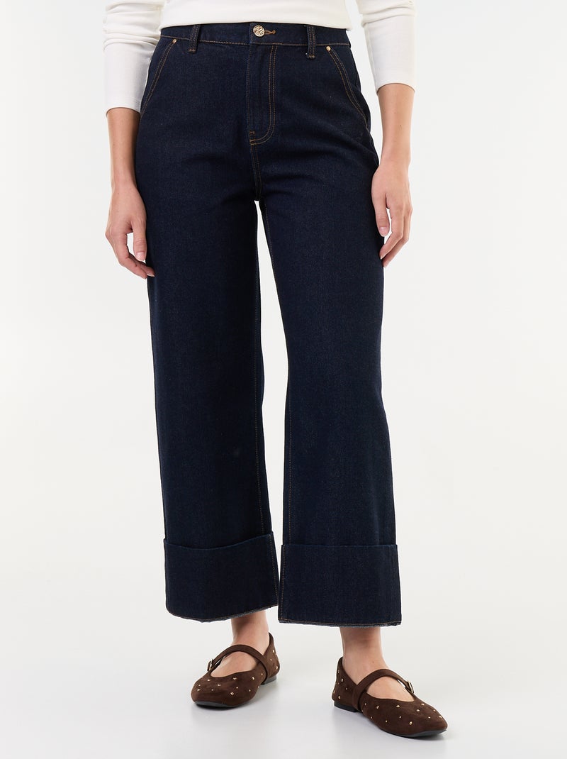 Effen jeans met brede omslagen aan de onderkant Blauw - Kiabi