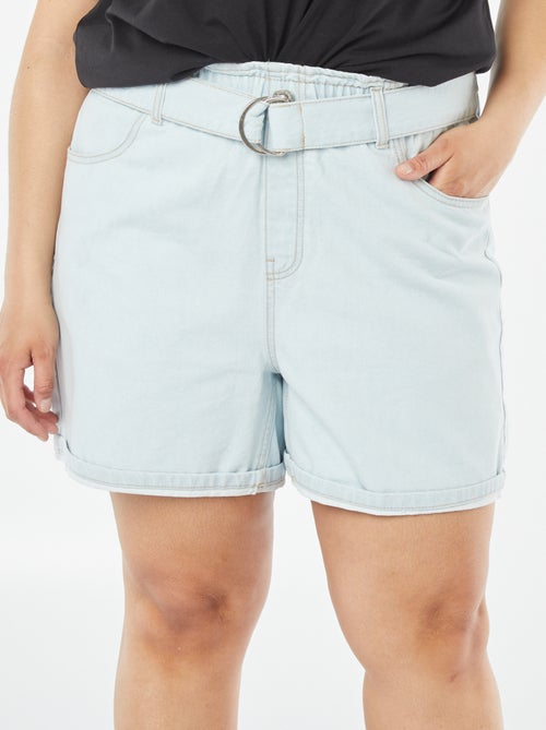 Effen jeansshort met riem - Kiabi