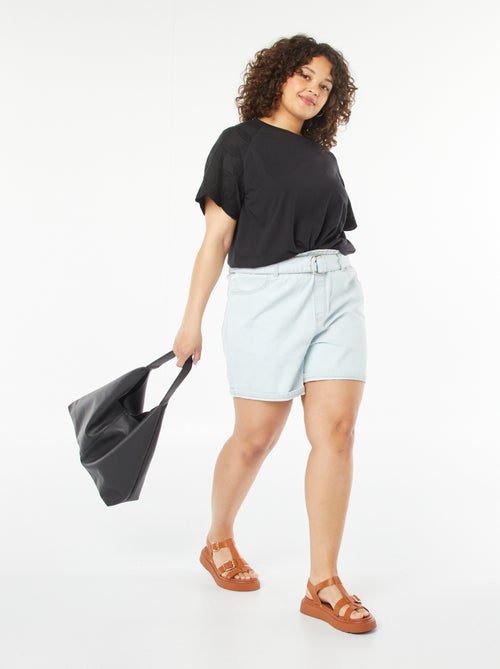 Effen jeansshort met riem - Kiabi