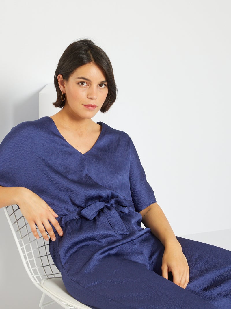 Effen jumpsuit van wafelstof kobalt blauw - Kiabi