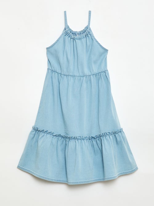 Effen jurk met spaghettibandjes en ruches - Kiabi