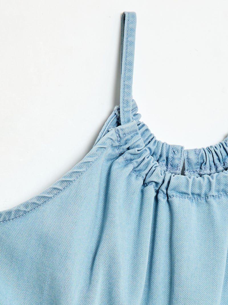 Effen jurk met spaghettibandjes en ruches Blauw - Kiabi