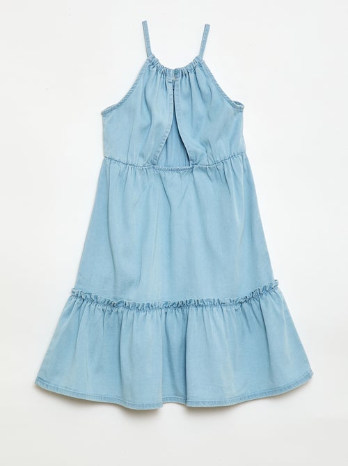 Effen jurk met spaghettibandjes en ruches - Kiabi