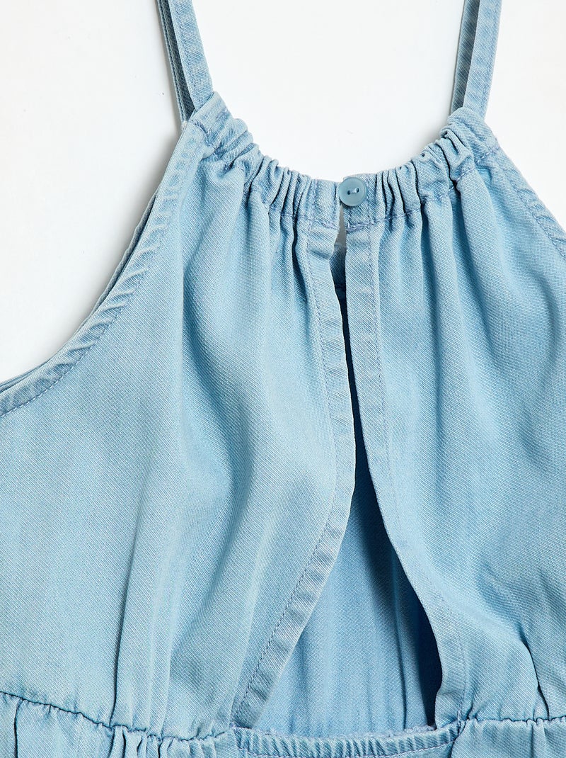 Effen jurk met spaghettibandjes en ruches Blauw - Kiabi