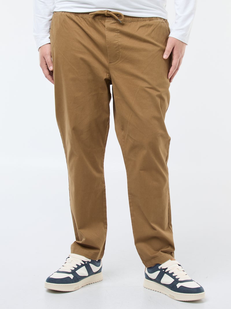 Effen, katoenen broek met aantrekkoordje Bruin - Kiabi
