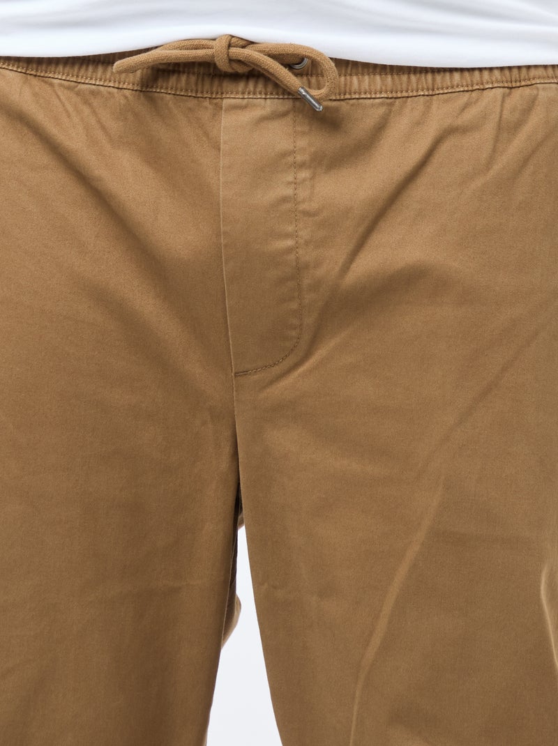 Effen, katoenen broek met aantrekkoordje Bruin - Kiabi