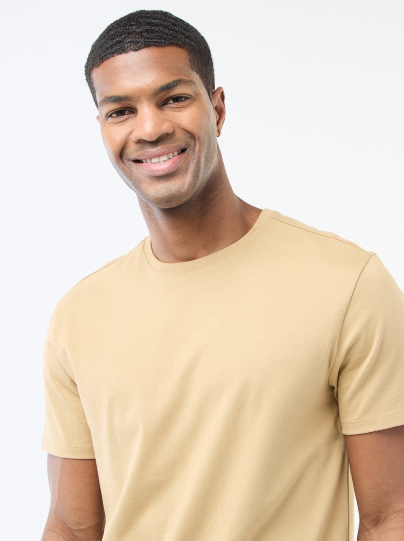 Effen katoenen heren-T-shirt met ronde hals Biege - Kiabi