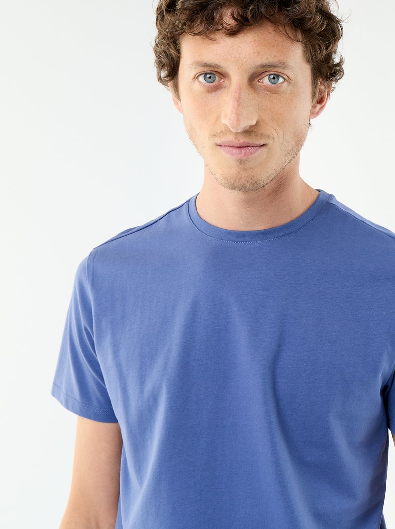 Effen katoenen heren-T-shirt met ronde hals Blauw - Kiabi