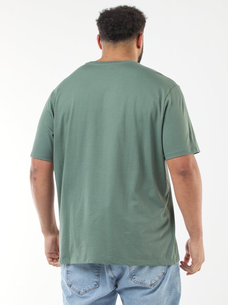 Effen katoenen heren-T-shirt met ronde hals Groen - Kiabi