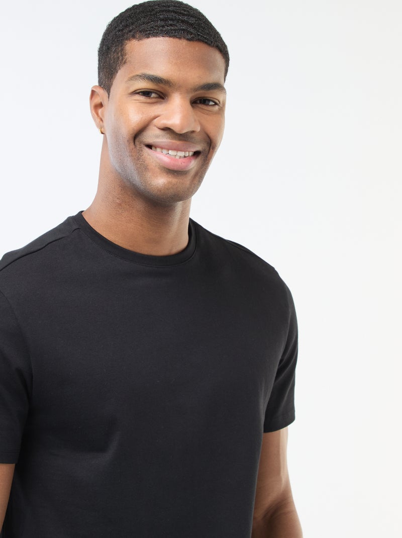 Effen katoenen heren-T-shirt met ronde hals Zwart - Kiabi
