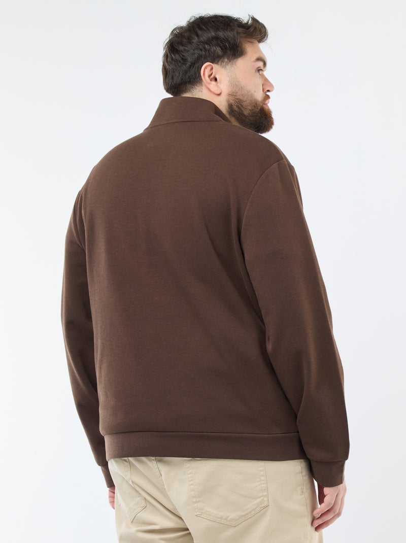 Effen, katoenen sweater met opstaande kraag en rits Bruin - Kiabi