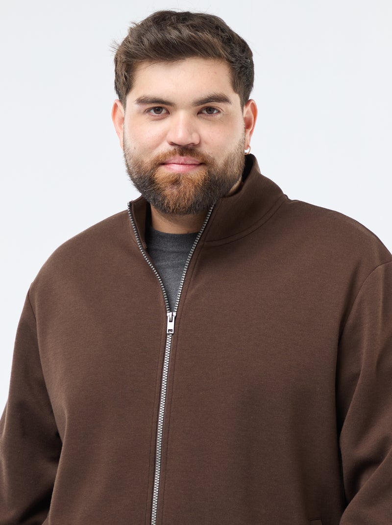 Effen, katoenen sweater met opstaande kraag en rits Bruin - Kiabi