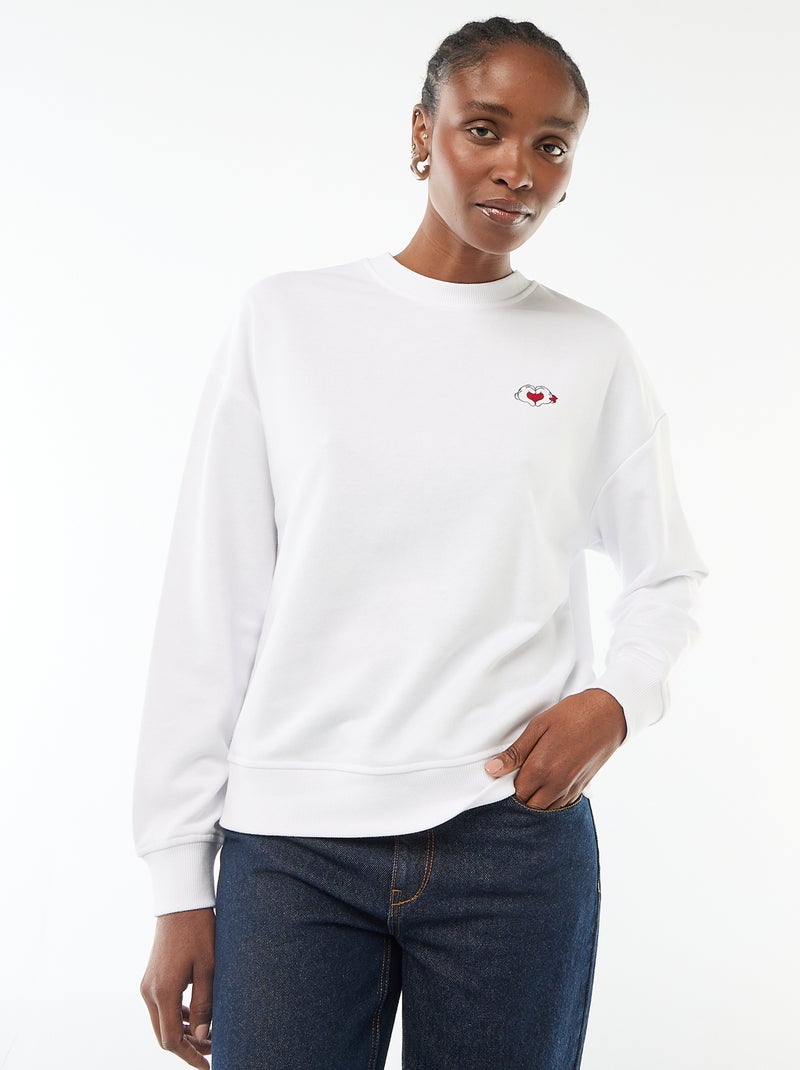 Effen katoenen sweater met print 'Disney' 'Mickey & Minnie' Wit - Kiabi