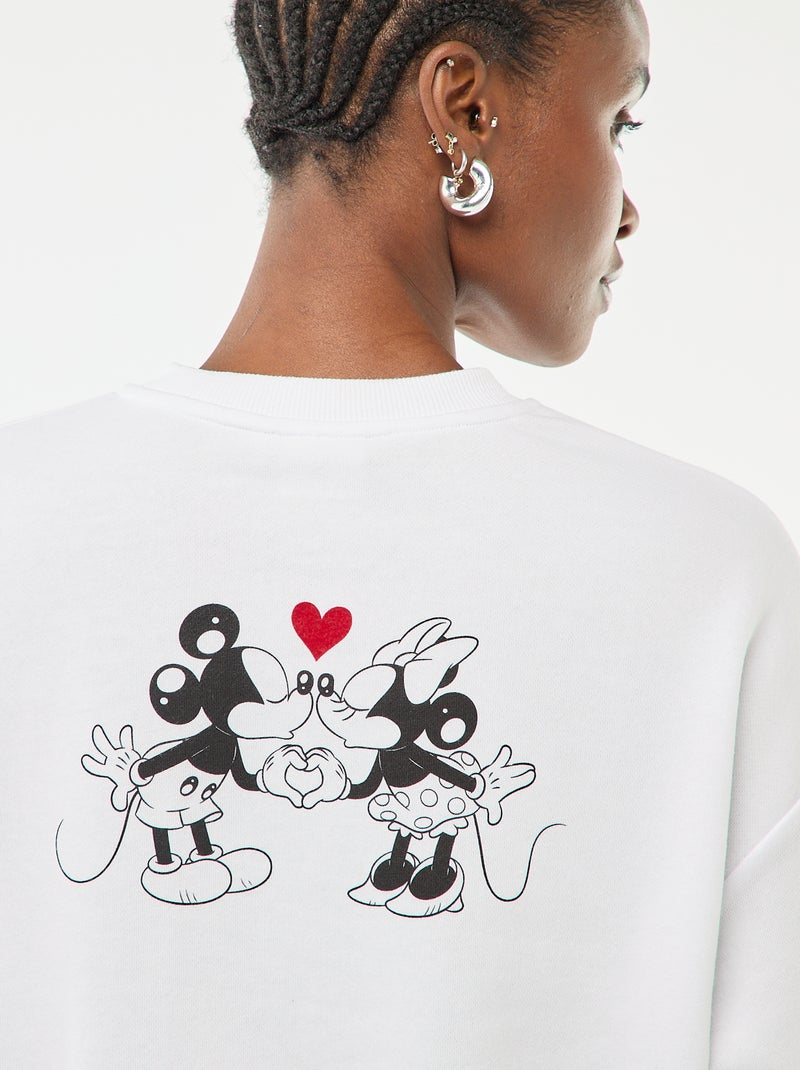 Effen katoenen sweater met print 'Disney' 'Mickey & Minnie' Wit - Kiabi
