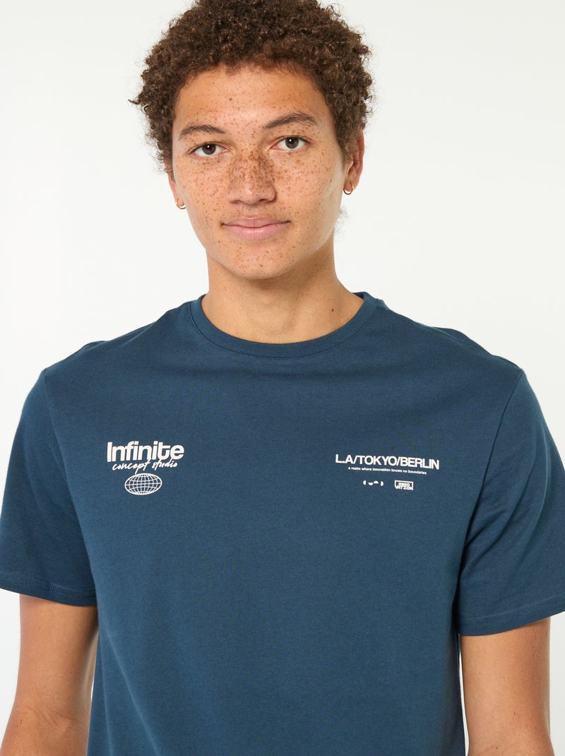 Effen, katoenen T-shirt met print Blauw - Kiabi