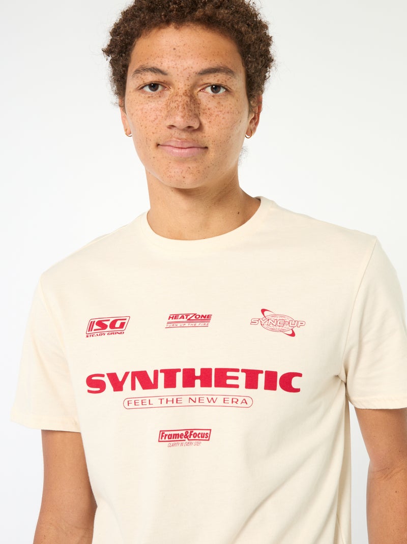 Effen, katoenen T-shirt met print Wit - Kiabi