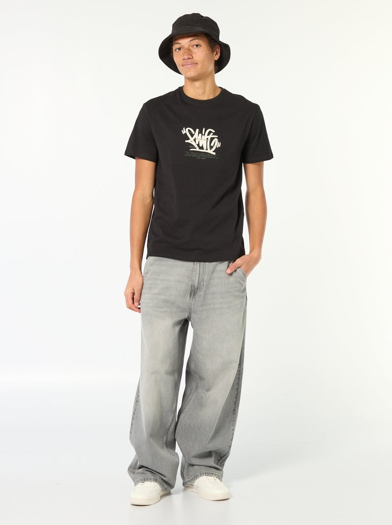 Effen, katoenen T-shirt met print Zwart - Kiabi