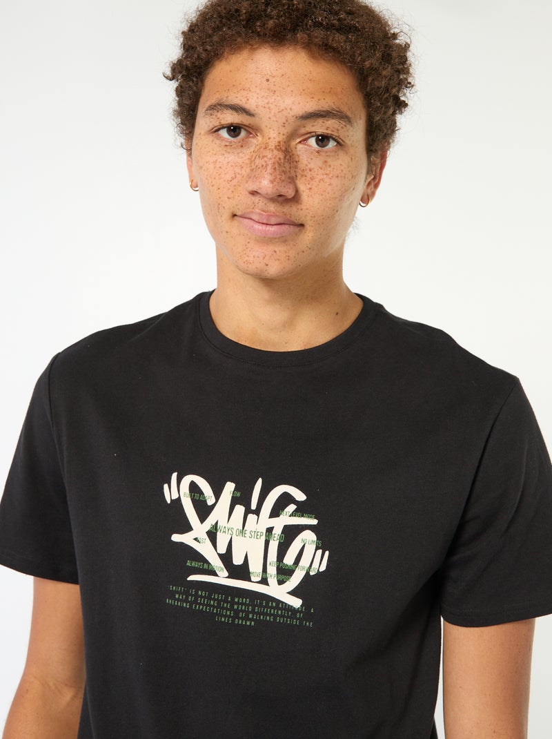 Effen, katoenen T-shirt met print Zwart - Kiabi