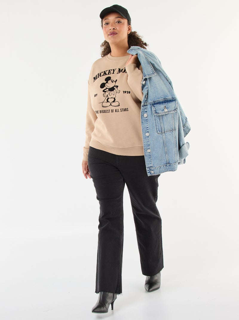 Effen katoenen trui met print 'Disney' 'Mickey' Biege - Kiabi