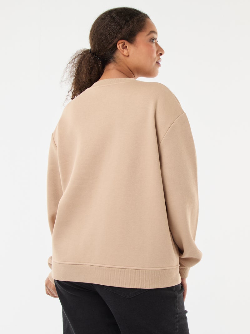 Effen katoenen trui met print 'Disney' 'Mickey' Biege - Kiabi