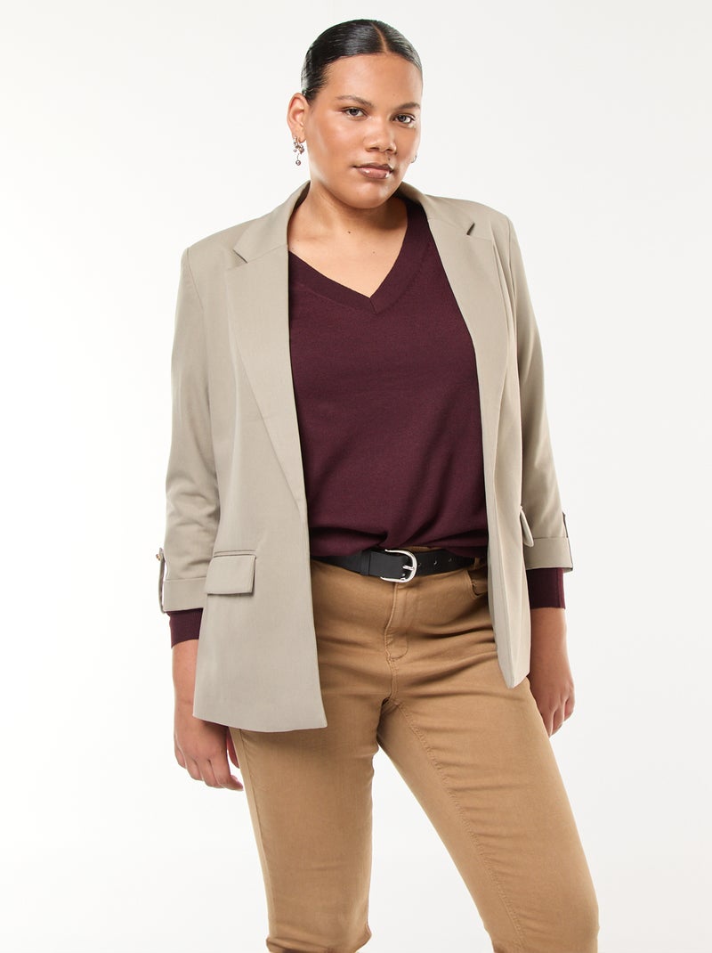 Effen lange blazer met omgeslagen mouwboordjes Groen - Kiabi