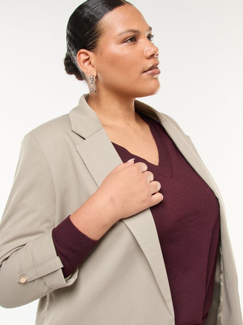 Effen lange blazer met omgeslagen mouwboordjes - Kiabi
