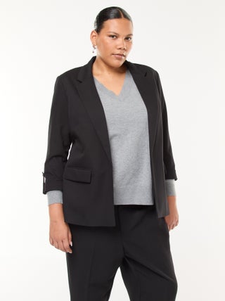 Effen lange blazer met omgeslagen mouwboordjes