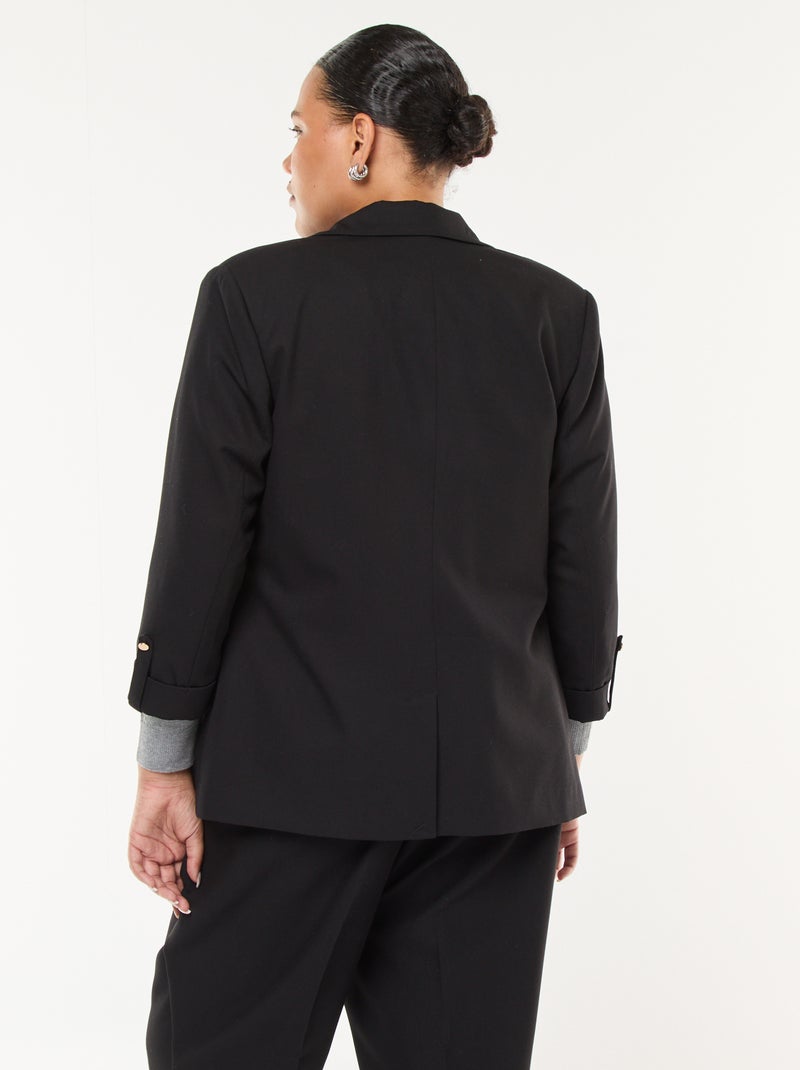 Effen lange blazer met omgeslagen mouwboordjes zwart - Kiabi