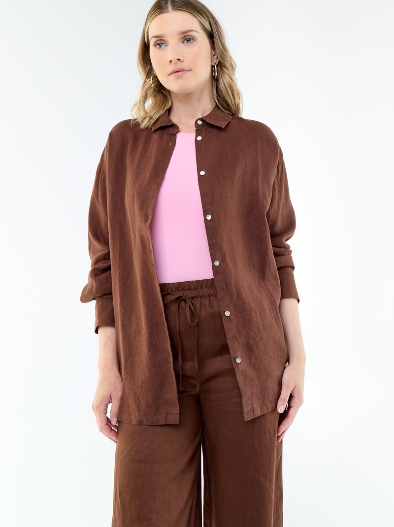 Effen lange blouse Bruin - Kiabi