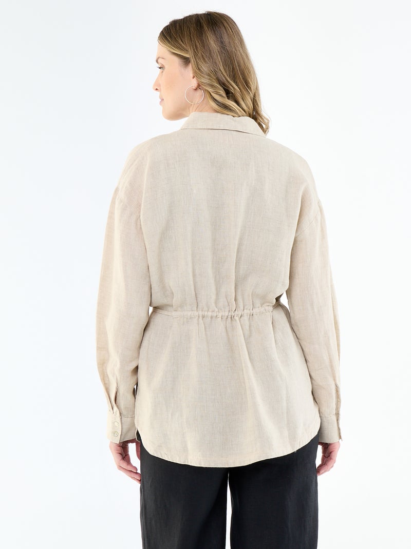 Effen lange blouse van linnen Biege - Kiabi