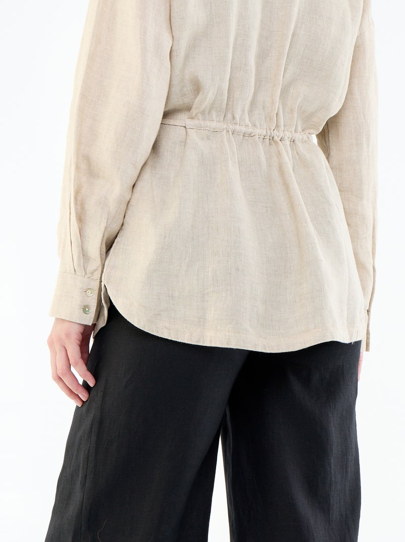 Effen lange blouse van linnen Biege - Kiabi