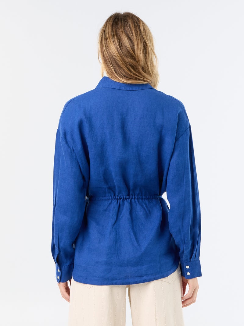 Effen lange blouse van linnen Blauw - Kiabi