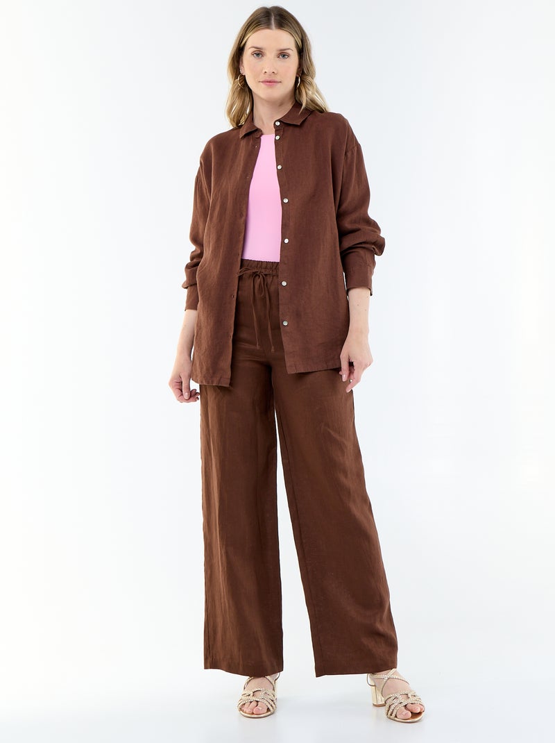 Effen lange blouse van linnen Bruin - Kiabi