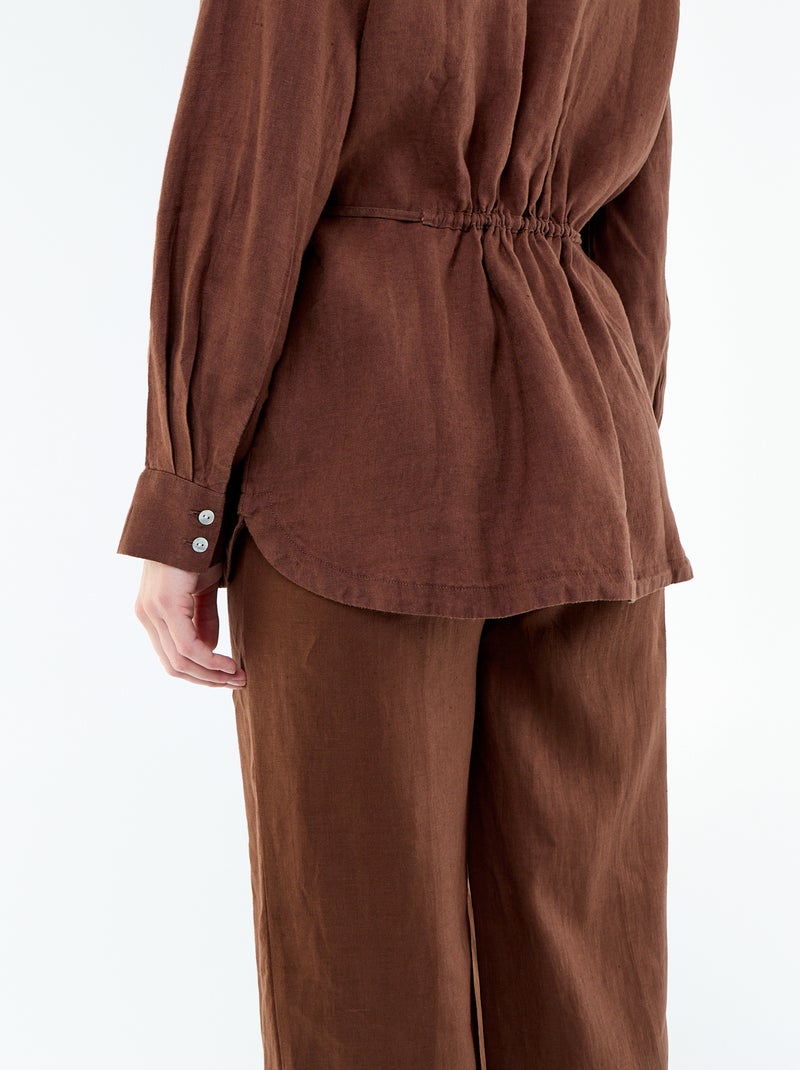 Effen lange blouse van linnen Bruin - Kiabi