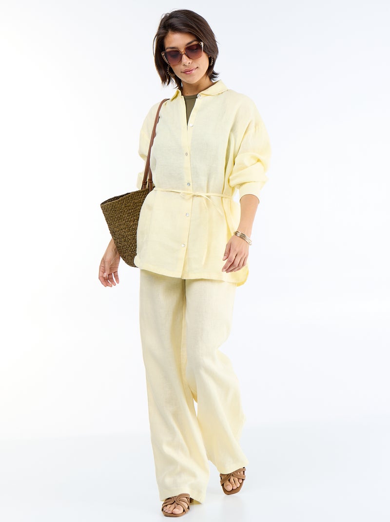 Effen lange blouse van linnen Geel - Kiabi