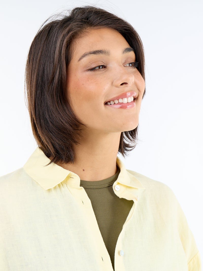 Effen lange blouse van linnen Geel - Kiabi