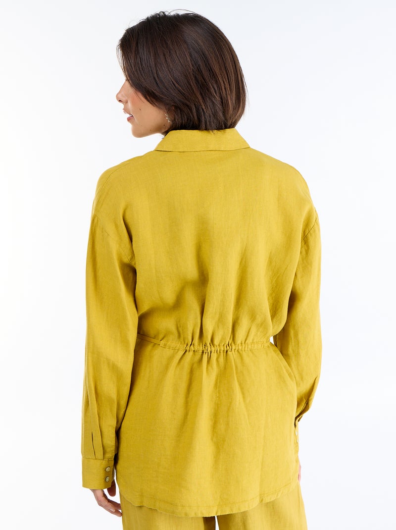 Effen lange blouse van linnen Groen - Kiabi