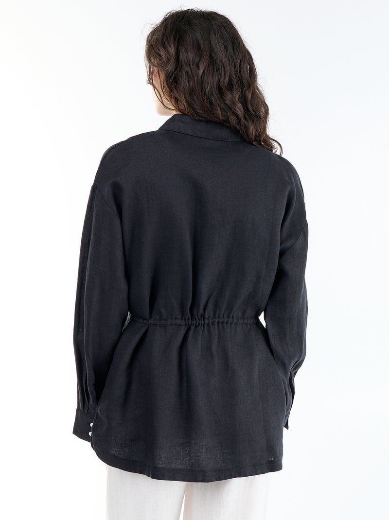 Effen lange blouse van linnen Zwart - Kiabi