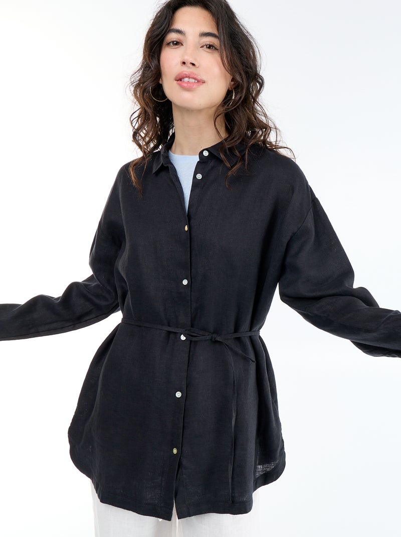 Effen lange blouse Zwart - Kiabi