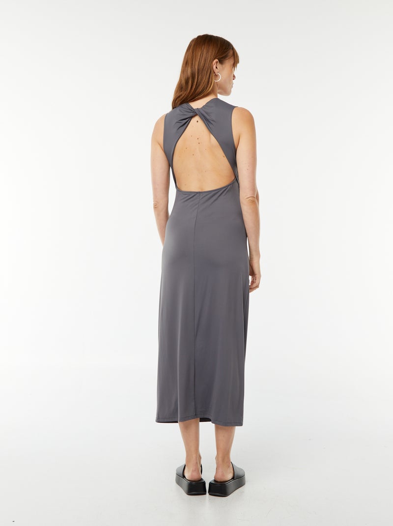 Effen lange jurk met blote rug Grijs - Kiabi