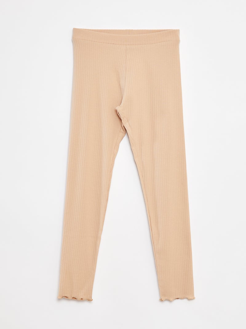 Effen lange legging van ribstof Biege - Kiabi