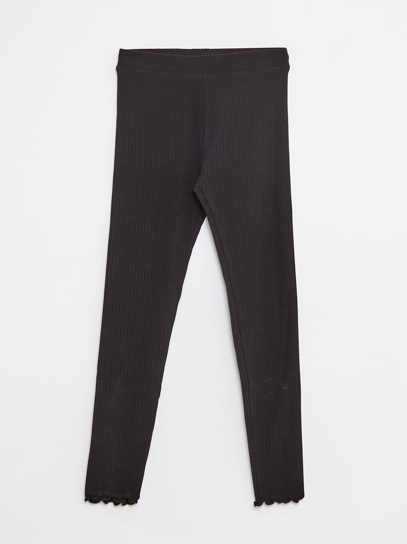 Effen lange legging van ribstof zwart - Kiabi