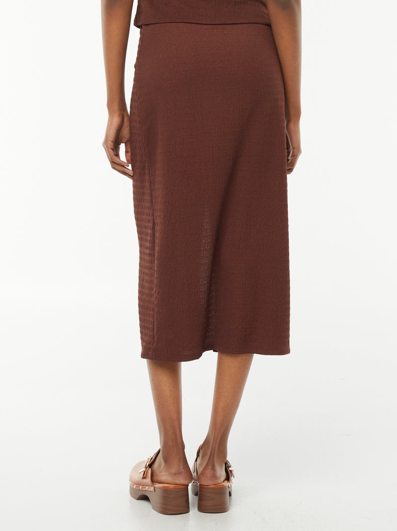 Effen lange rok van gekreukte stof BRUIN - Kiabi