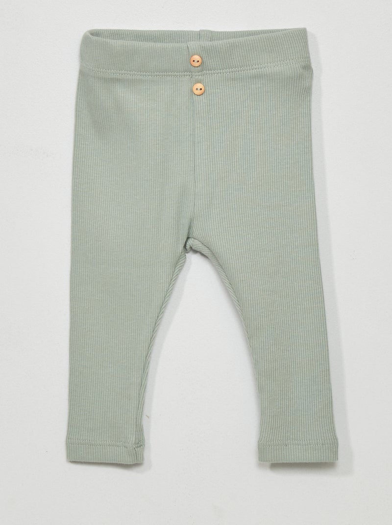 Effen legging van ribstof grijs groen - Kiabi