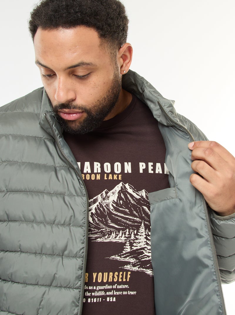 Effen licht donsjack met lange mouw en opstaande kraag Groen - Kiabi