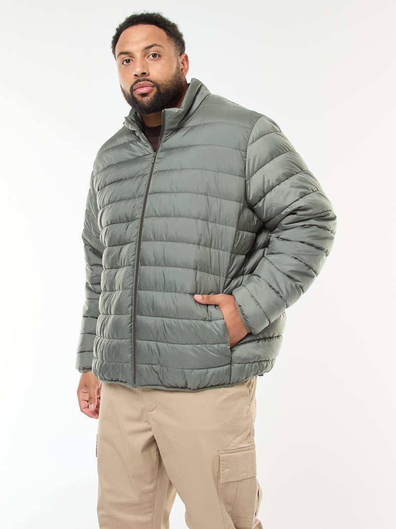 Effen licht donsjack met lange mouw en opstaande kraag Groen - Kiabi