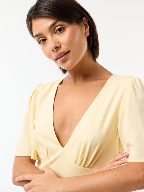 Effen midijurk met korte mouwen - Kiabi