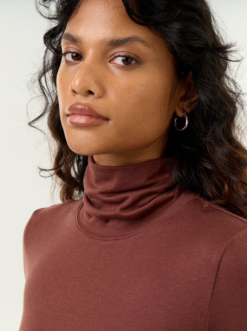 Effen onderpullover van wolmix Bruin - Kiabi