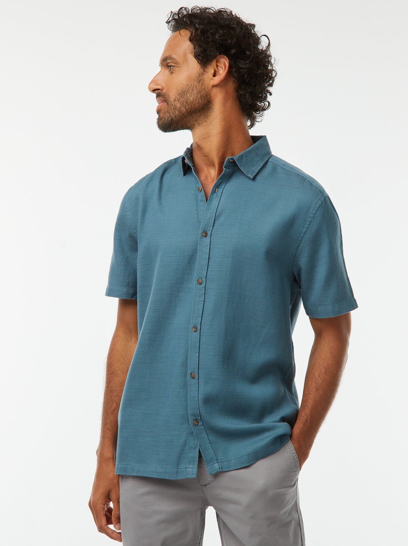 Effen overhemd met korte mouw Blauw - Kiabi